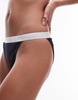 Tommy Hilfiger tanga thong with white logo taping in navy