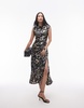 Topshop drape neck maxi dress in blurred mono floral