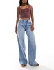 Bershka high waist wide leg jeans in light wash blue