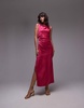Topshop knot shoulder pintuck waist satin midi dress in pink