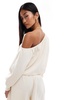 ASOS DESIGN one shoulder waffle knit top in ecru - part of a set