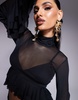 AFRM Pru high neck mesh ruffle top in black - part of a set