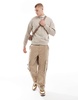 Another Influence contrast stitch crewneck sweater in stone
