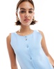 ASOS DESIGN knit extreme slash neck button up tank top in blue