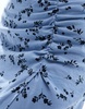 Pieces ruched side midi skirt with slit in blue ditsy