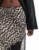 ASOS DESIGN satin lace mix asymmetric maxi skirt in leopard print