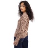 ASOS DESIGN satin tie front shirt in animal print