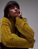 Topshop knitted chunky oversized cable chenille sweater in chartreuse
