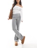 Bershka fold over waistband soft touch flared pants in gray