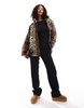 ASOS DESIGN borg fleece coat in leopard print