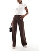 Bershka high waisted wide leg tailored pants in brown