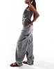 Bershka adjustable waist carpenter jeans in gray wash
