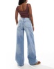 Bershka high waist wide leg jeans in light wash blue