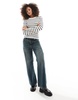 ONLY long sleeve crew neck knit top in beige with navy stripes