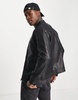 Jack & Jones Essentials faux leather biker jacket in black
