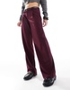 Bershka low rise wide leg tailored pants in burgundy