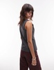 Topshop high neck button through vest in gray check