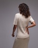 ARKET premium wool and cotton blend soft knit ribbed short sleeve sweater with roll neck in light beige - part of a set