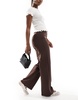 Bershka high waisted wide leg tailored pants in brown