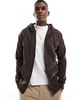 Jack & Jones oversized zip through hoodie in chocolate brown