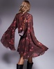ASOS DESIGN mini dress with asymmetric cowl back detail and ruffles in cosmic burgundy print