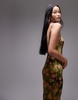 Topshop scoop cami maxi slip dress in green and pink floral
