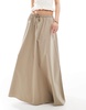 ASOS DESIGN cotton tie waist A-line midi skirt in khaki