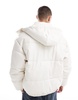 Bershka detachable hooded faux leather puffer in white