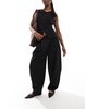 Bershka barrel leg tailored pants in black