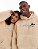 ASOS DESIGN Disney unisex boxy oversized borg hoodie with mickey face embroidery in beige