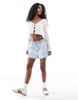 Bershka crochet button front cardigan in ecru
