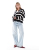 Bershka oversized polo sweater in black & white stripe