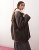Miss Selfridge contrast borg faux leather jacket in brown