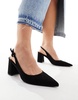 ASOS DESIGN Wide Fit Sutton slingback mid block heeled shoes in black suedette