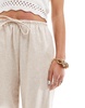 Bershka tie waist wide leg linen pants in sand