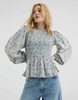 River Island long sleeve shirred top in blue