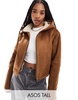 ASOS DESIGN Tall hooded shearling jacket in tan