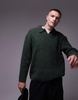 Topman relaxed open collar sweater in khaki