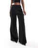 Bershka lace waistband wide leg tailored pants in black