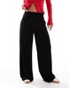 Bershka drawstring waist wide leg pants in black