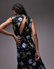 Topshop godet hem boutique occasion midi dress in black based winding floral