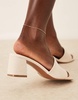 ASOS DESIGN Wide Fit honeycomb mid heel mules in natural linen