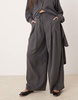 ASOS DESIGN pleated wide leg pants with tie in gray - part of a set