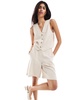 ASOS DESIGN longline shorts with linen in natural plaid - part of a set