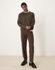 ASOS DESIGN oversized boxy fit knit crew neck sweater with ribbed sleeves in brown