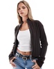Brave Soul zip front ribbed sweater in dark brown