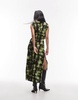 Topshop sliced sleeve ruched side maxi dress in green plaid print