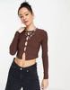 Bershka button down crop top in chocolate brown