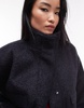 Topshop formal funnel neck boucle bomber style coat in navy