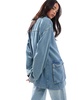 ASOS DESIGN premium denim funnel neck jacket in midwash blue